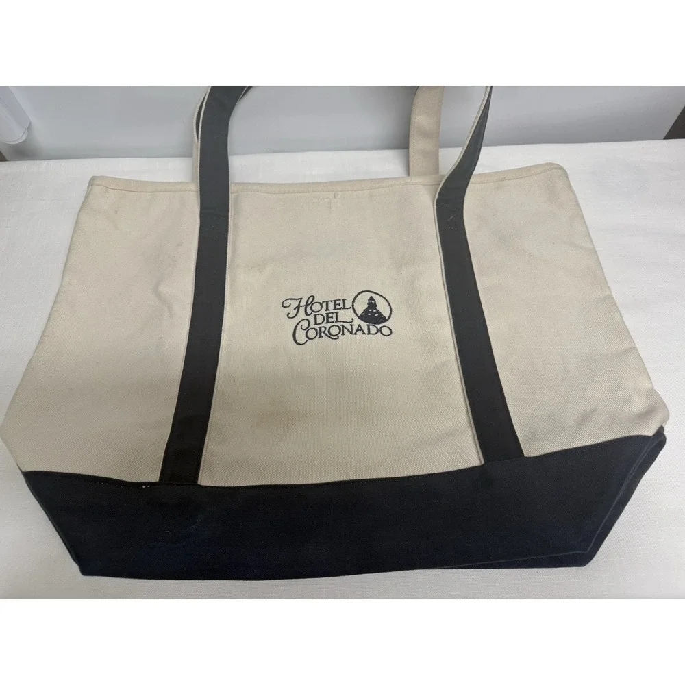 Hotel Del Coronado Canvas Tote Bag Navy Ivory Large 15